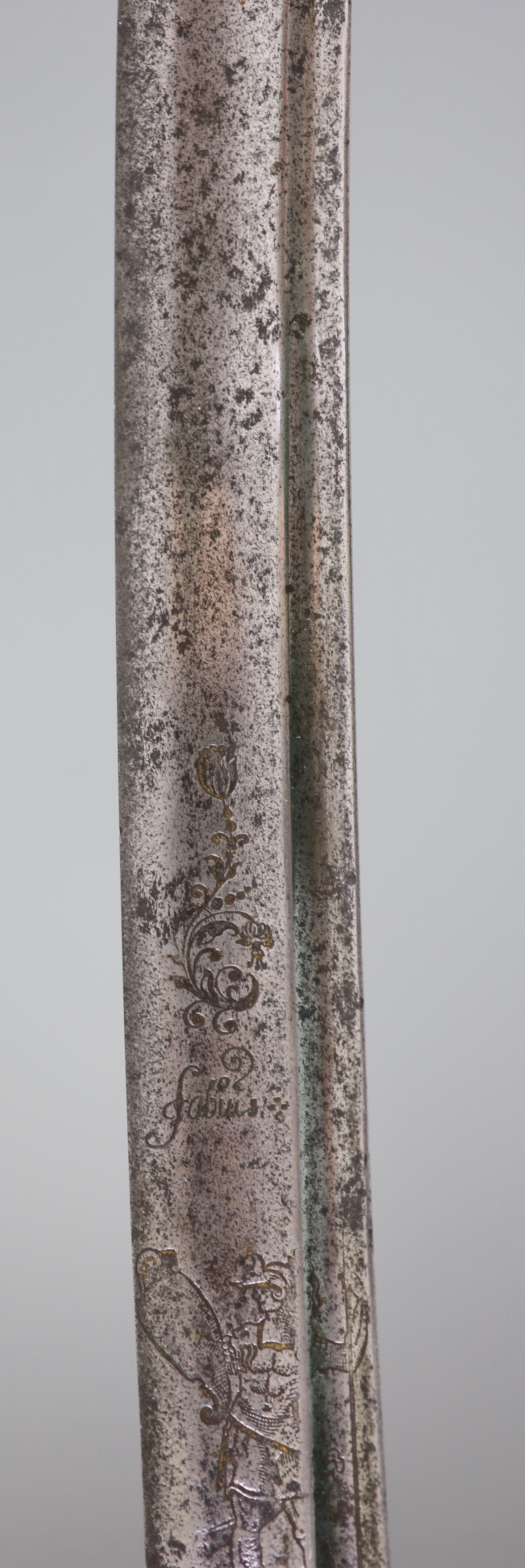 A late 17th century military hangar sword, length 34in.